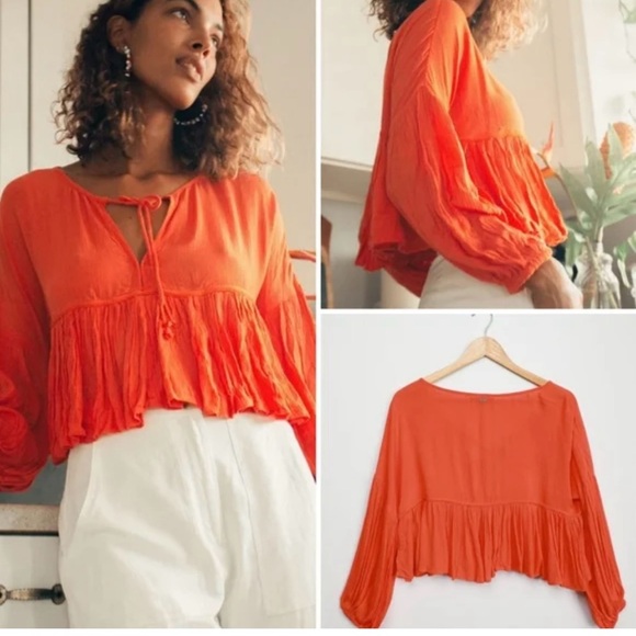 Vibrant Orange Women's Blouse - Picture 1 of 3